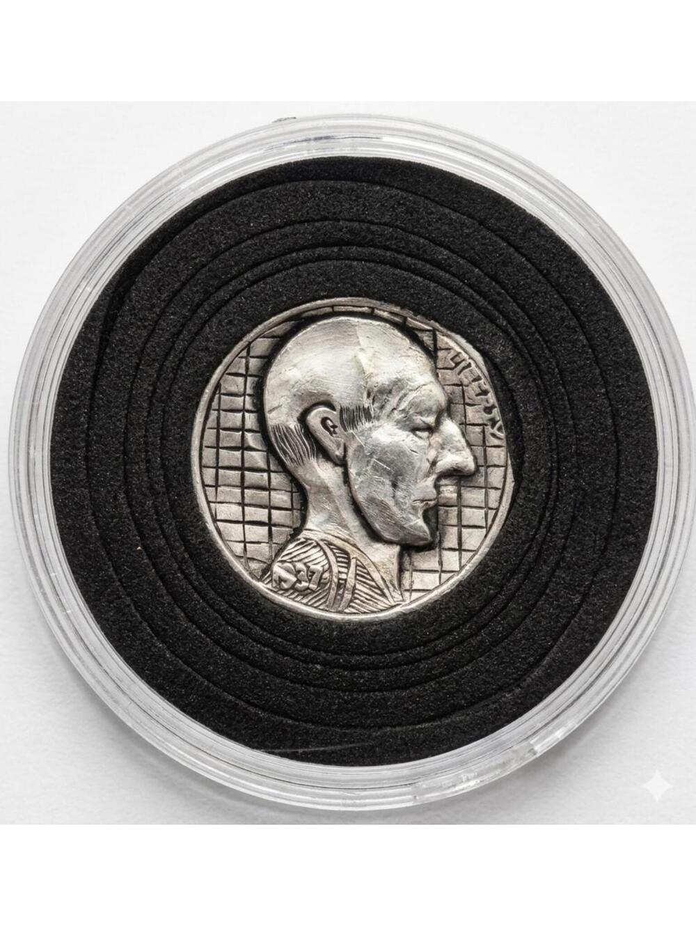 HOBO NICKEL Hand-Carved on a 1937 Buffalo Nickel by Artist CM • Sci-Fi Guy
